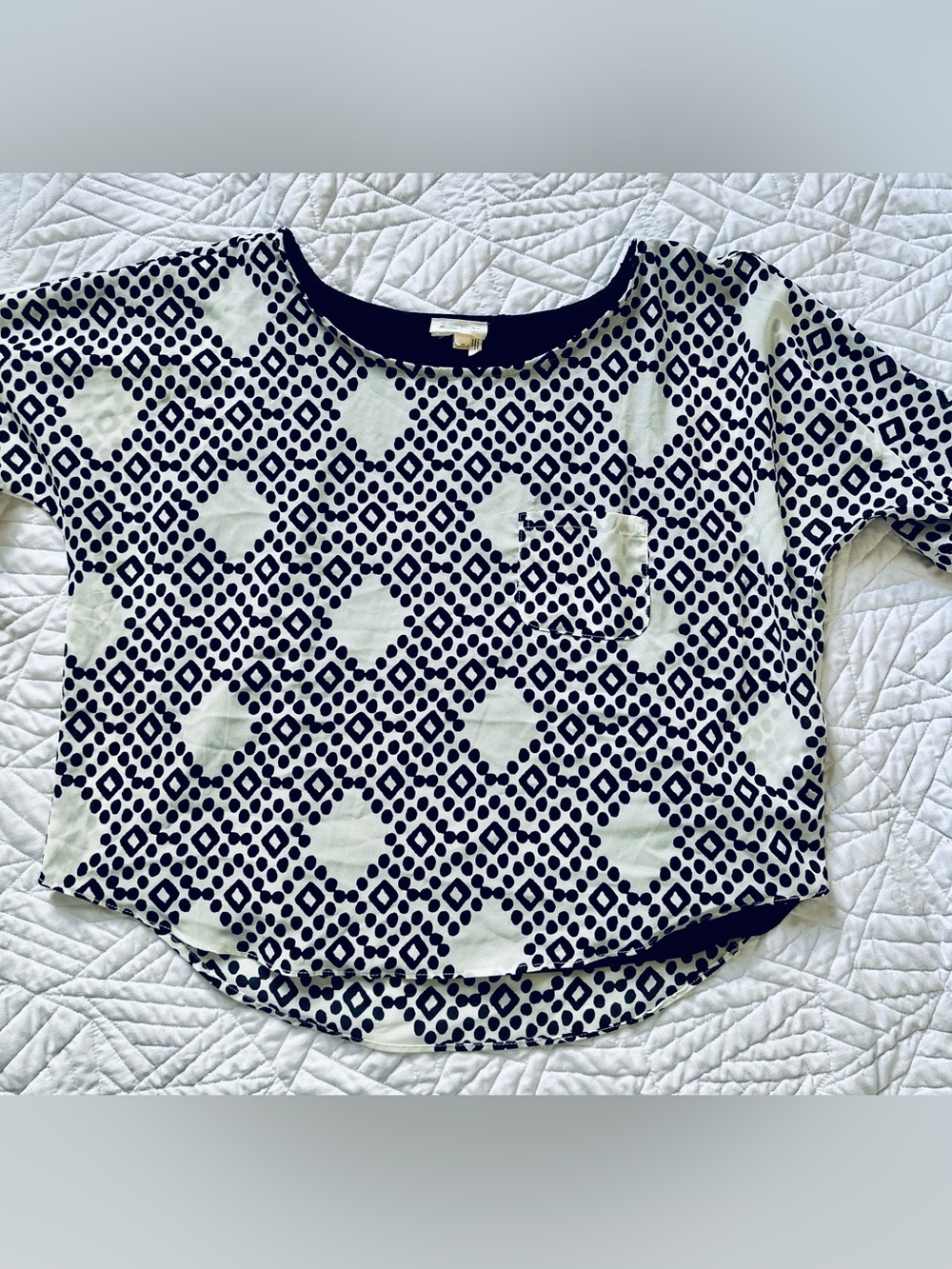 Meadow Rue Black and White Geometric Print Blouse With Pocket